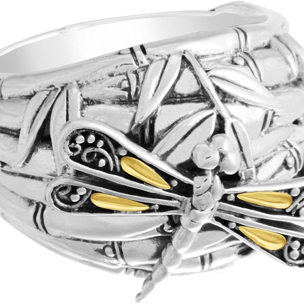 DEVATA Sweet Dragonfly Love Potion Sterling Silver 925 Ring with 18K Gold Accent
